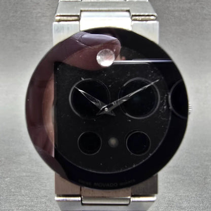 Movado Safiro Watch Men 31mm Black Dial Silver Tone Round 99.C6.877 New Battery1