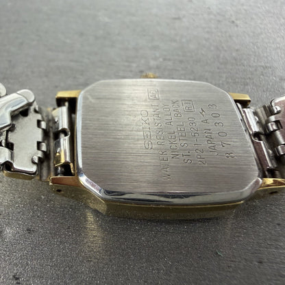 Seiko Watch Women 20mm Champagne Dial Gold Tone Rectangle 2P21-5230 New Battery9