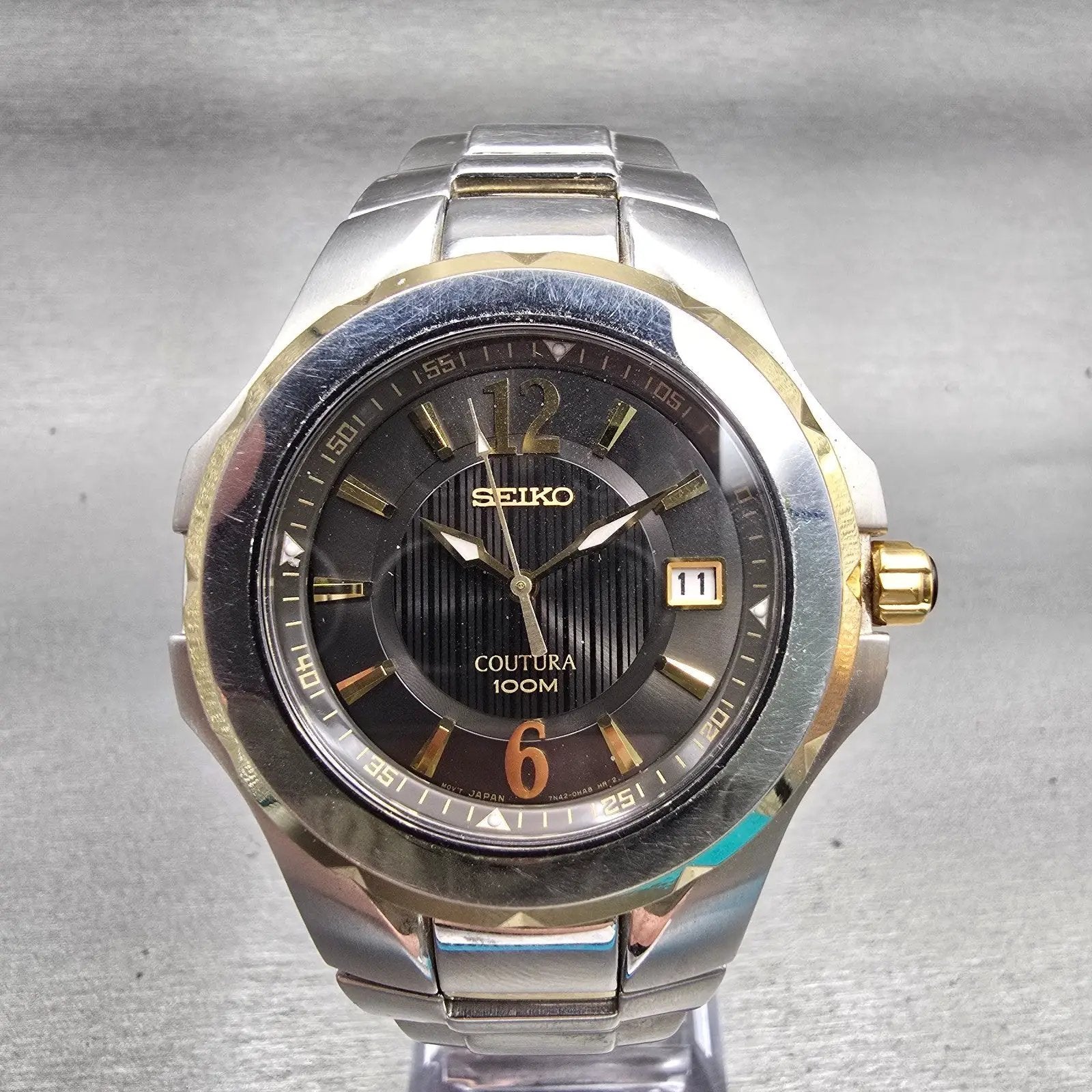 Seiko Coutura Watch Men 42mm Black Dial Two Tone Date 7N42-0EJ0 New Battery0