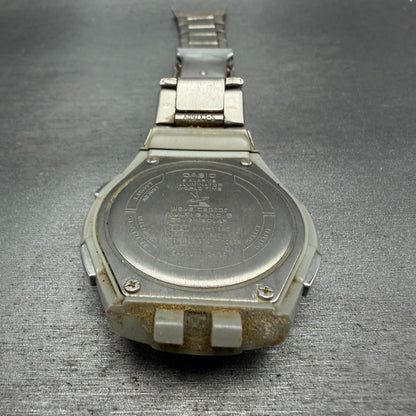 Casio Wave Ceptor Watch Men 42mm Blue Dial Steel Solar Analog Digital READ!!!!!!12