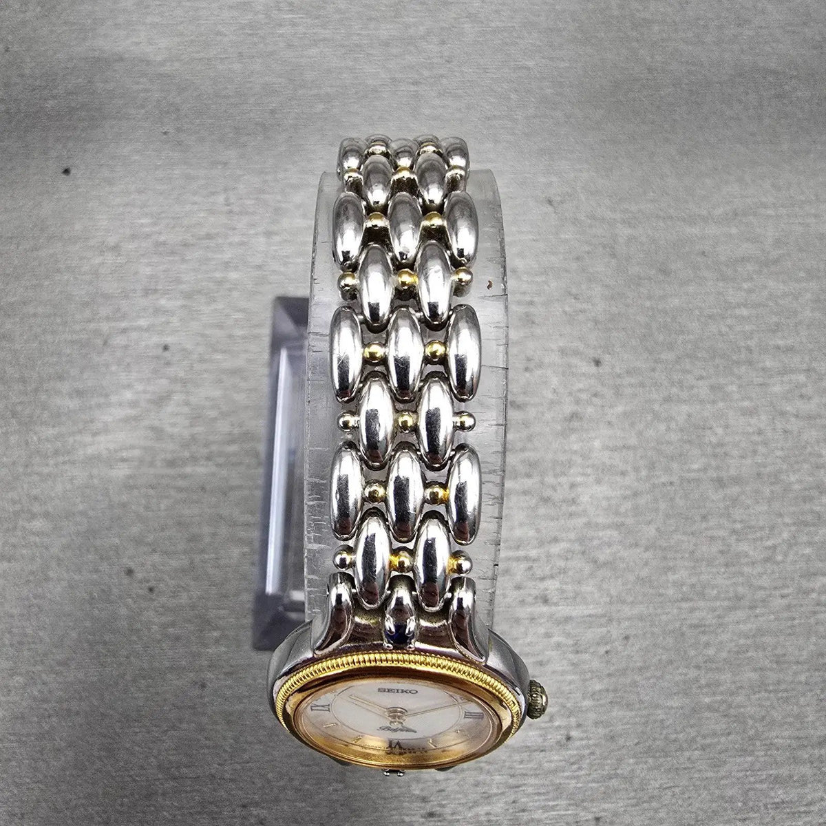 Seiko Belfina Watch Women 21mm MOP Dial Two Tone Gemmed Round 1F21-0C70 New Batt4