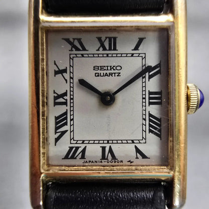 Seiko Tank Watch Women 17mm White Dial Gold Tone Rectangle 1400-5039 New Battery1