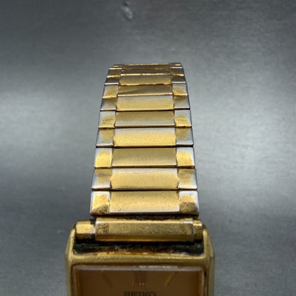 Seiko Tank Watch Men 24mm Gold Dial Gold Tone Rectangle V701-5E10 PARTS5