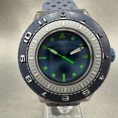 Swatch Flow Through Dive Watch Men 44mm Blue Dial Clear Case Date Round NewBatt0