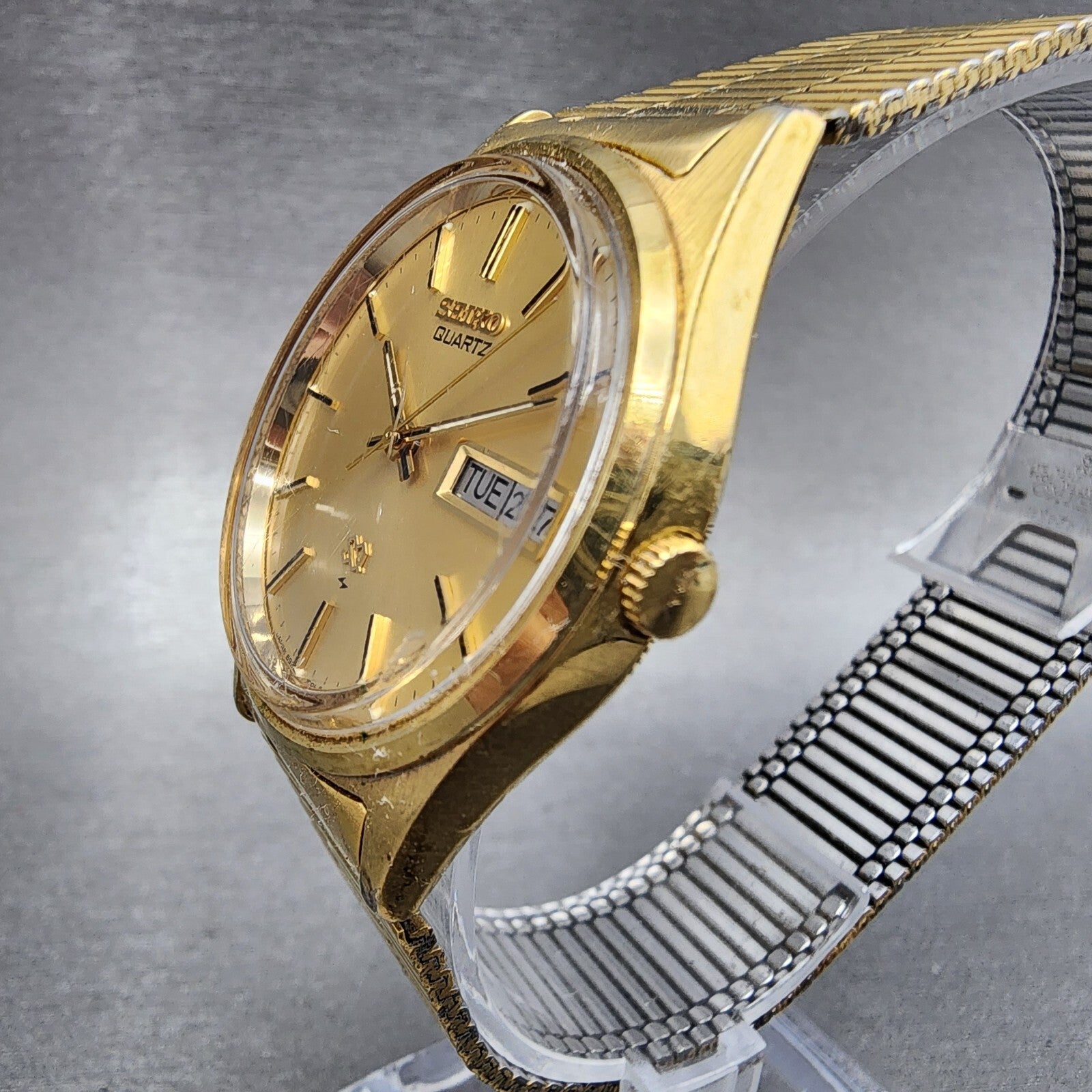Seiko SQ Watch Men 35mm Gold Dial Gold Tone Daydate Round 69237009 New Battery2