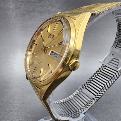Seiko SQ Watch Men 35mm Gold Dial Gold Tone Daydate Round 69237009 New Battery2