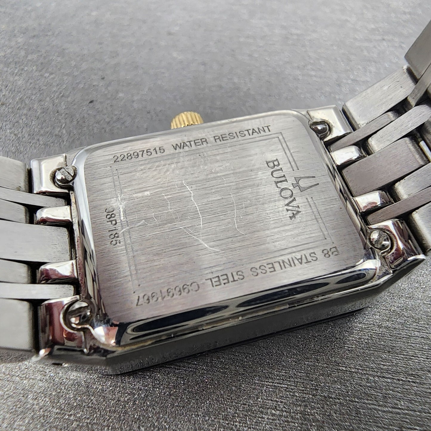 Bulova Quadra Tank Watch Women 21mm Black Dial Two Tone Date Rectangle Diamonds9