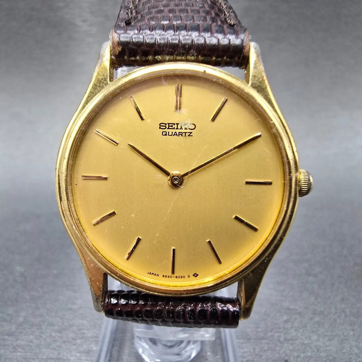 Seiko Watch Men 30mm Gold Dial Gold Tone Round 6530-6140 VTG PARTS0