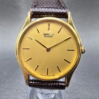 Seiko Watch Men 30mm Gold Dial Gold Tone Round 6530-6140 VTG PARTS0