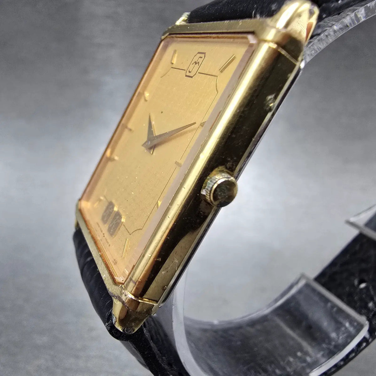 Seiko Tank Watch Men 25mm Gold Dial Gold Tone Rectangle 7430-5630 New Battery2