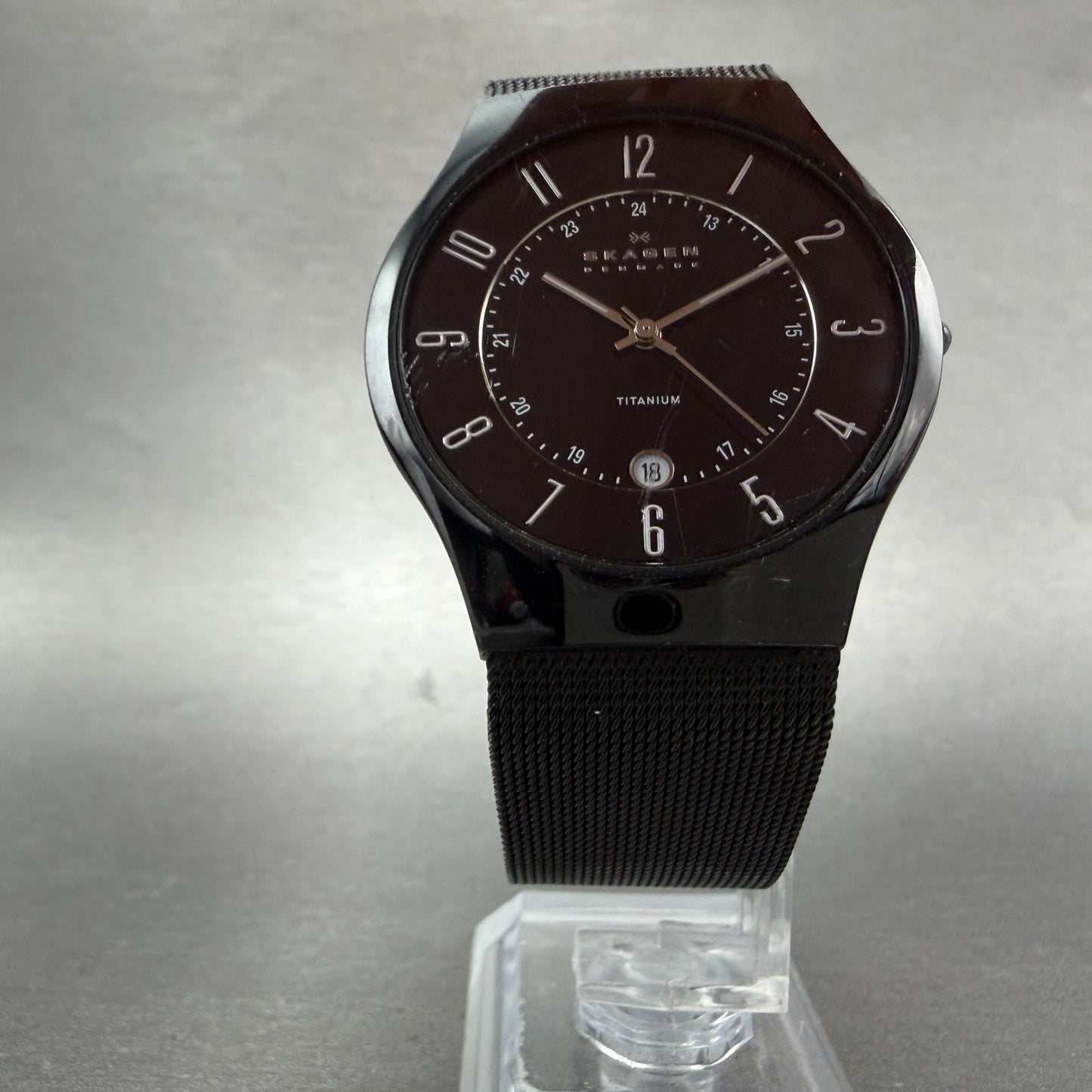 Skagen Watch Men 37mm Black Dial Black Tone Date Round 233XLMB New Battery5