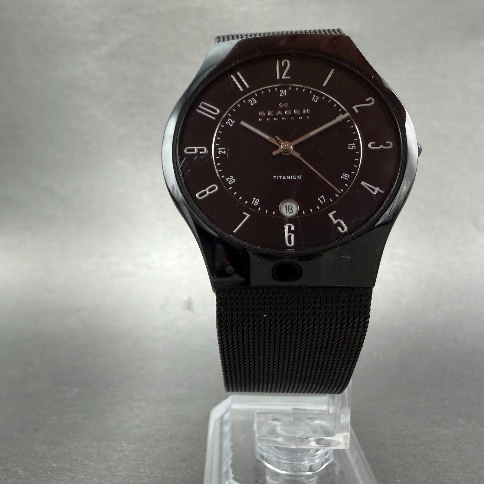 Skagen Watch Men 37mm Black Dial Black Tone Date Round 233XLMB New Battery5