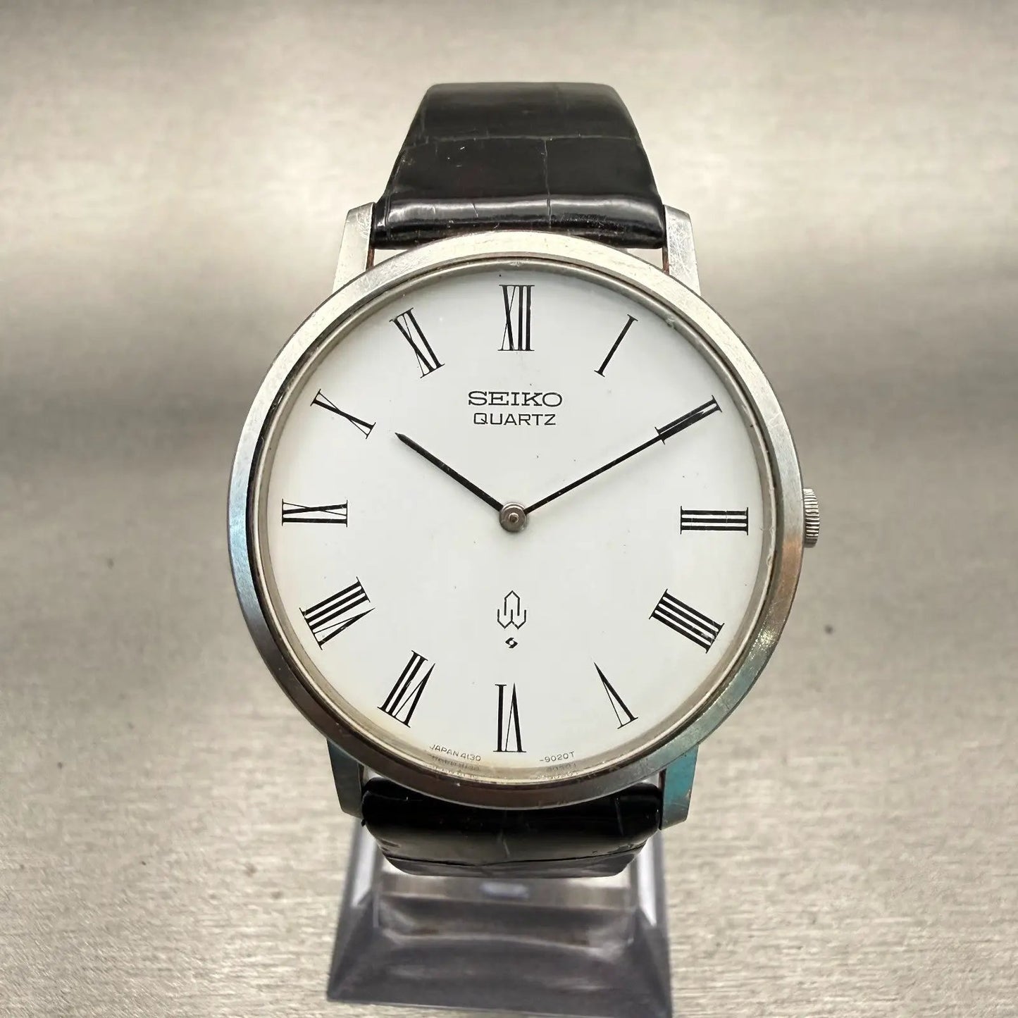 Seiko Watch Men 34mm White Dial Silver Tone Round 4130-9000 Vintage New Battery0
