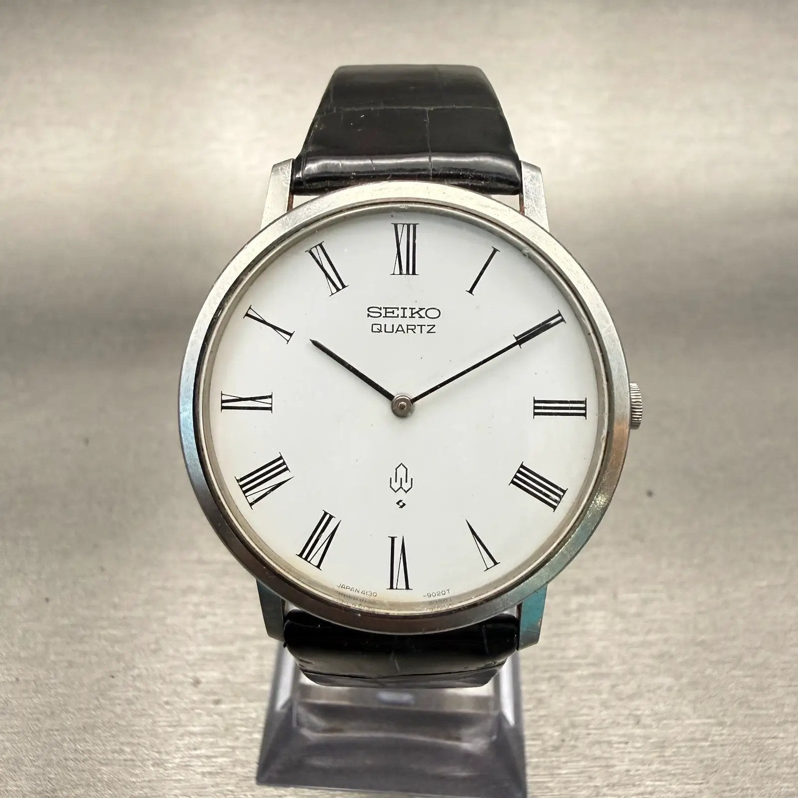 Seiko Watch Men 34mm White Dial Silver Tone Round 4130-9000 Vintage New Battery0