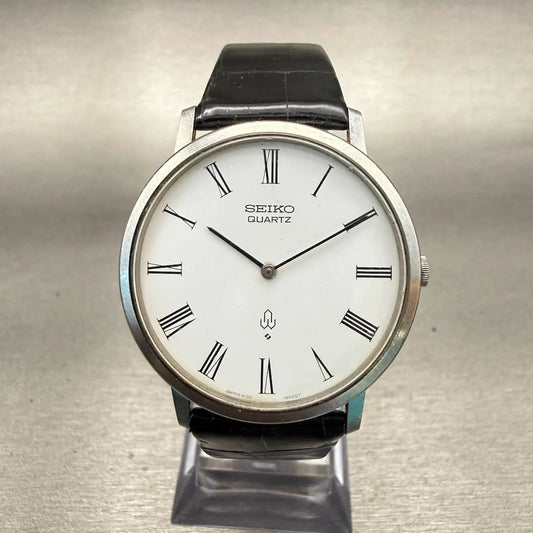 Seiko Watch Men 34mm White Dial Silver Tone Round 4130-9000 Vintage New Battery0