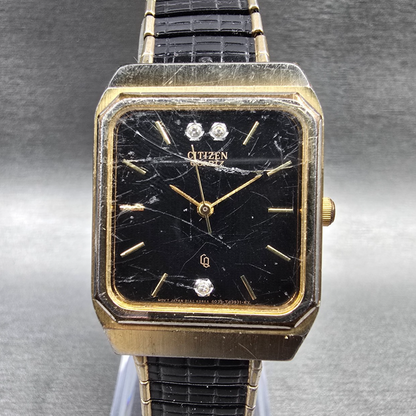 Citizen CQ Watch Men 27mm Black Dial Gold Tone Rectangle 4031-986351 New Battery0