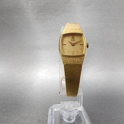 Seiko Watch Women 18mm Champagne Dial Gold Tone Rectangle 14008029 New Battery6