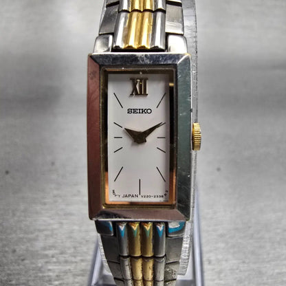 Seiko Watch Women 13mm White Dial Silver Tone Rectangle V220-5769 New Battery0