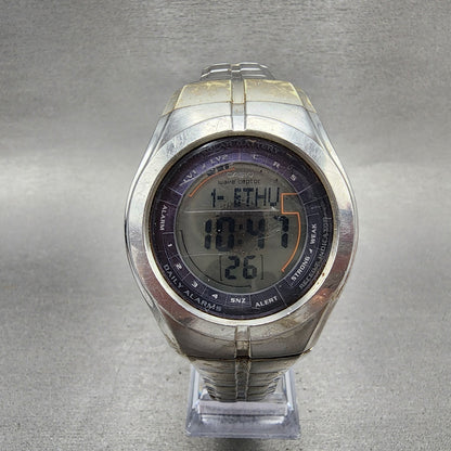 Casio Waveceptor Watch Men 41mm Digital Silver Tone Solar Alarm Chrono READ!!0