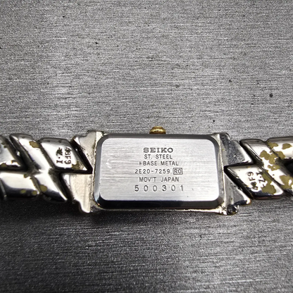 Seiko Watch Women 13mm MOP Dial Two Tone Rectangle 2E20-7259 New Battery VTG11