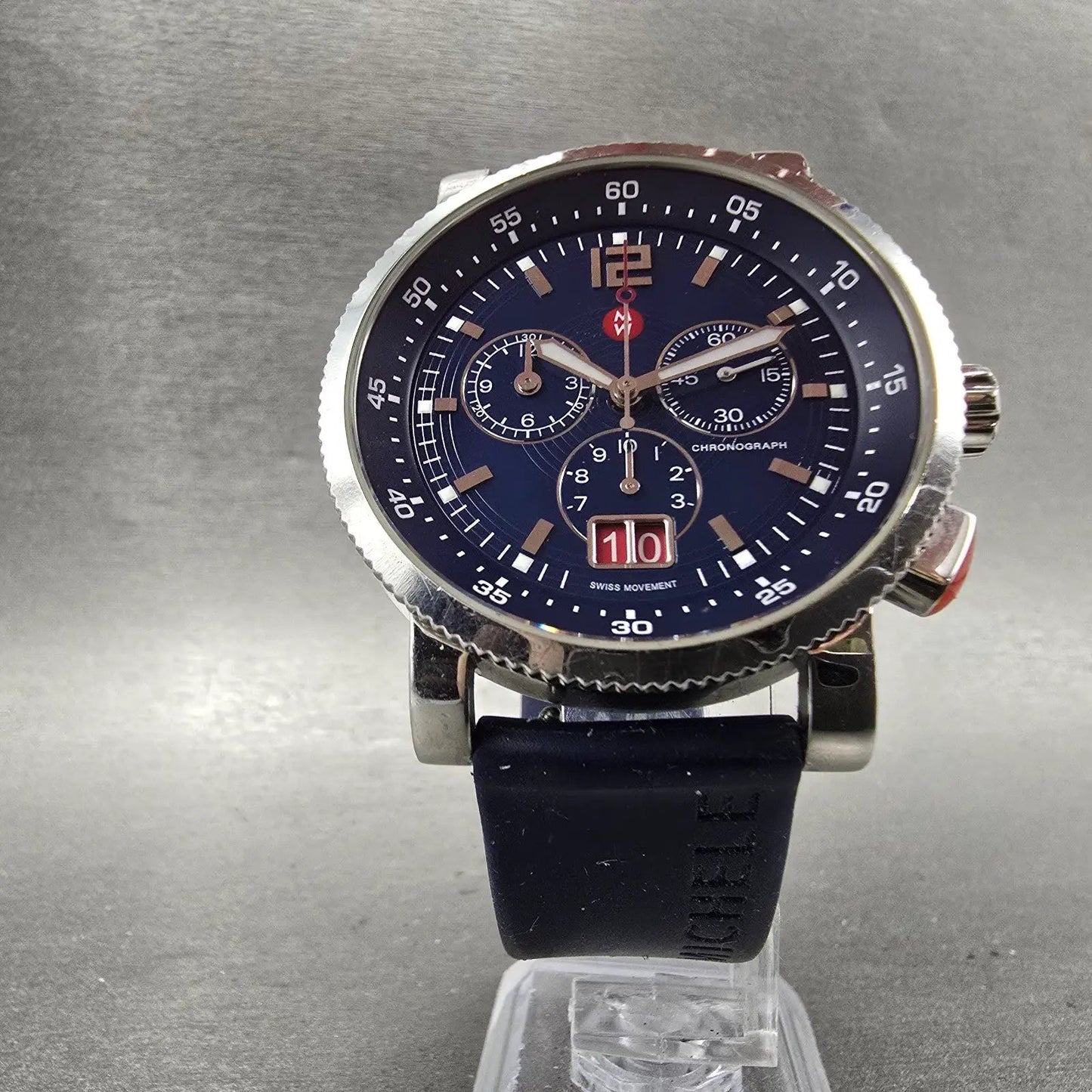 Michele Sport Sail Chronograph Watch Men 42mm Blue Dial Steel Date New Battery5