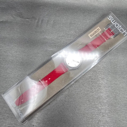 Swatch MoMA Red Watch Men 34mm Silver Dial Clear Case GZ406D New Battery NOS15