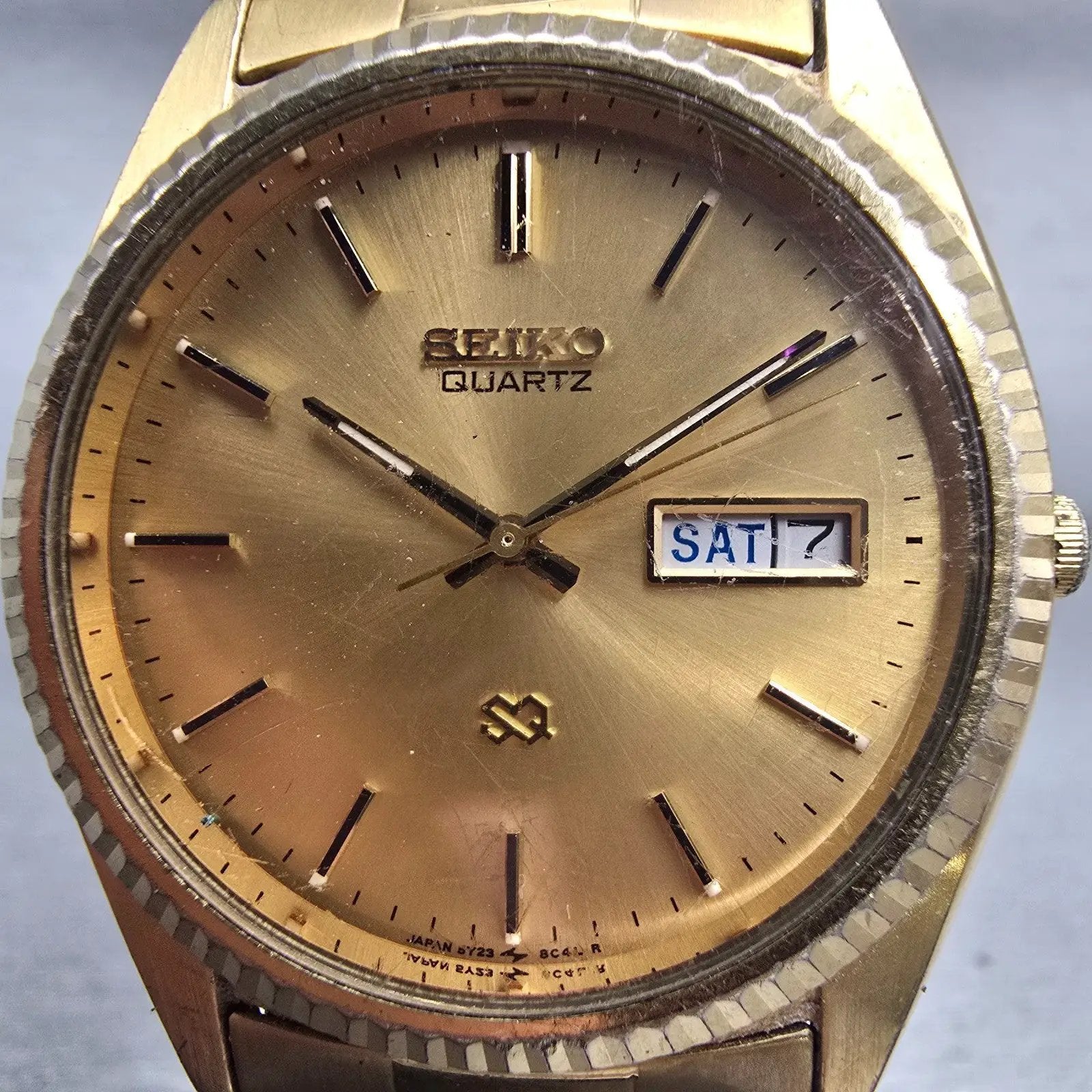 Seiko President Watch Men 36mm Gold Dial Gold Tone Daydate 5Y23-8A69 New Battery1