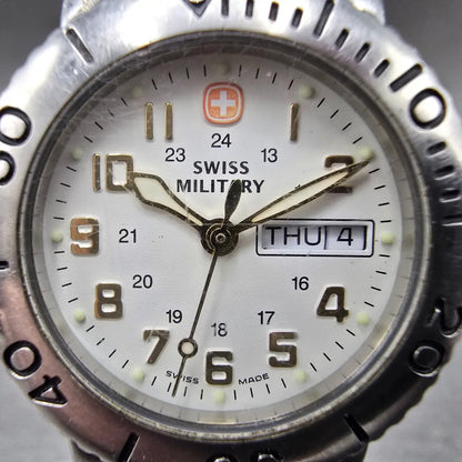 Wenger Swiss Military Watch Women 29mm White Dial Two Tone Daydate Round NewBatt1