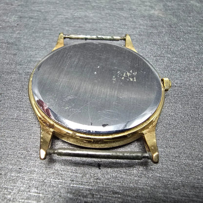 Cyma Watch Men 33mm White Dial Gold Tone Date Round Swiss Vintage PARTS12