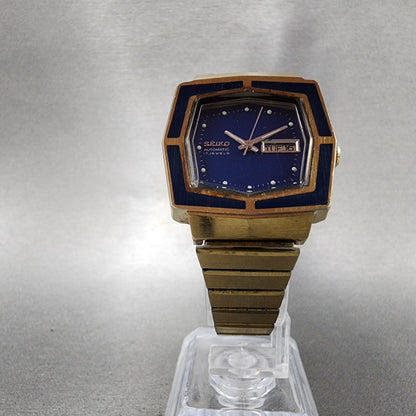 Seiko Automatic Watch Women 27mm Blue Dial Gold Tone Octagon Daydate Runs VTG5