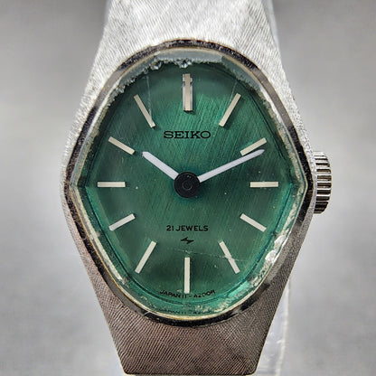 Seiko Watch Women 17mm Green Dial Silver Tone Manual 118240 Runs1