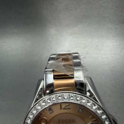 Fossil Riley Watch Women 38mm Rose Dial Two Tone Daydate Round ES4145 New Batt4