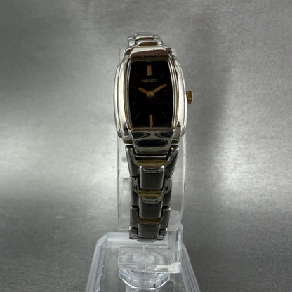 Seiko Watch Women 16mm Black Dial Two Tone Rectangle VTG 1N00-0GA0 New Battery5