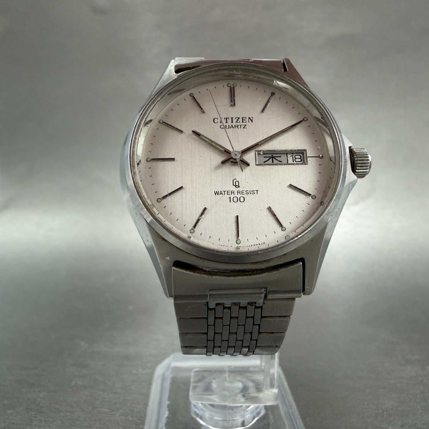 Citizen CQ Watch Men 35mm White Dial Steel Daydate Round 4-212070 New Battery5
