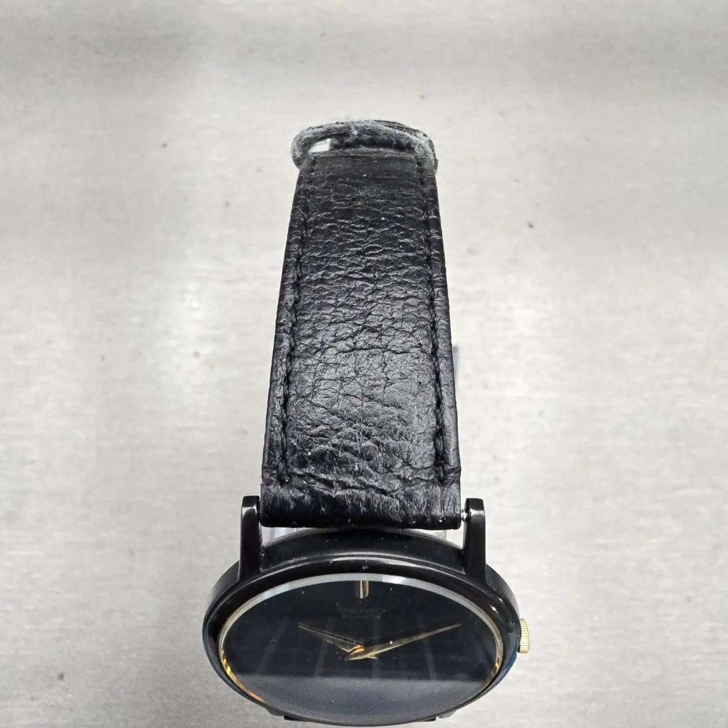 Seiko Watch Men 32mm Black Dial Black Tone Round 7430-7039 New Battery Vintage4