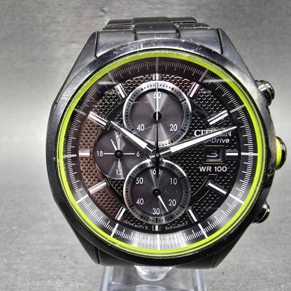 Citizen Eco-Drive Chronograph Watch Men 41mm Black Dial Black & Green Tone Runs0