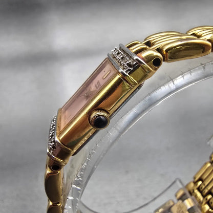 Seiko Watch Women 13mm Pink Dial Gold Tone Diamonds Rectangle 2E20-7191 New Batt2