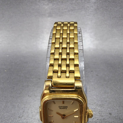 Citizen CQ Tank Watch Women 18mm Cream Dial Gold Tone Rectangle New Battery