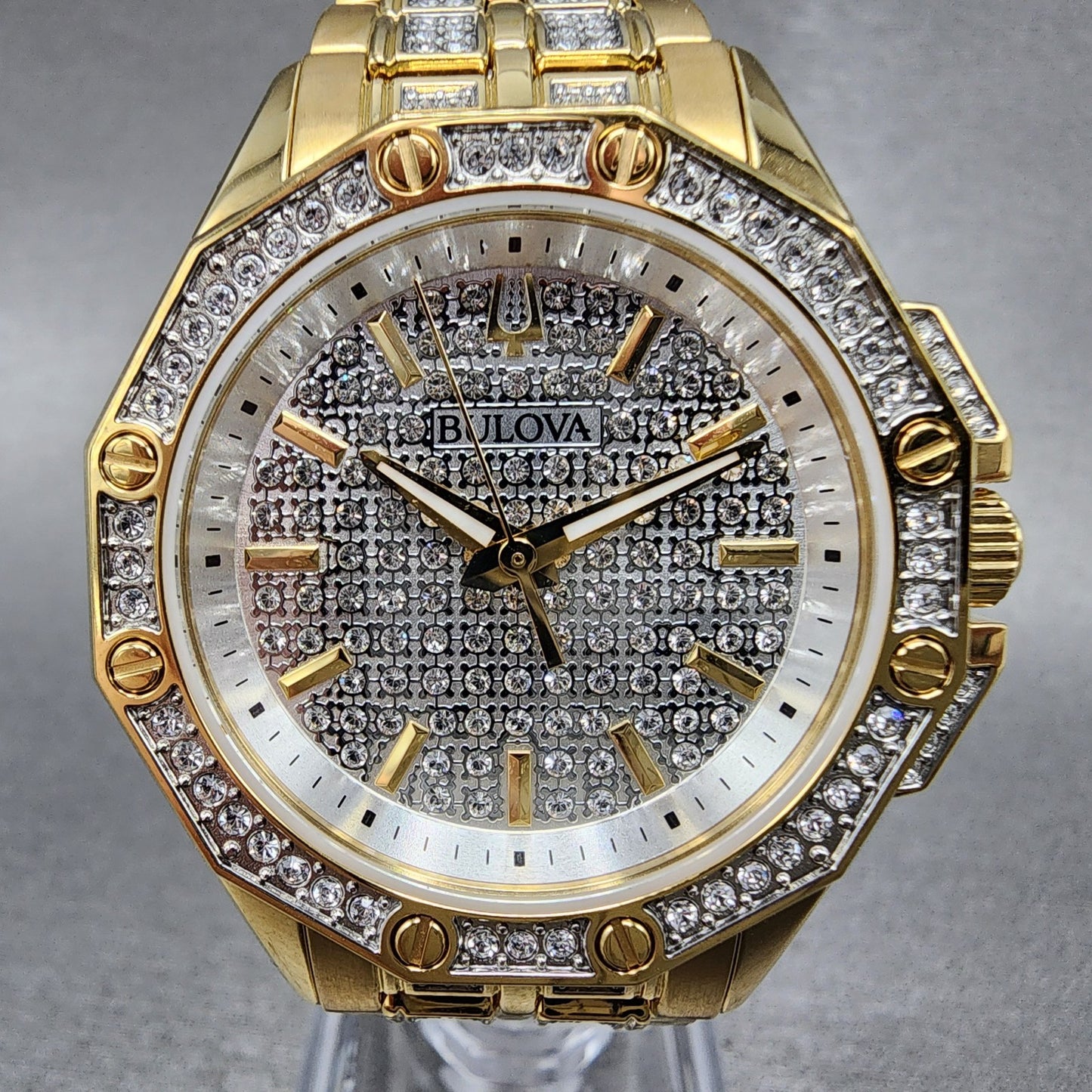 Bulova Octava Watch Women 36mm White Dial Gold Tone Octagon Crystal Accents1