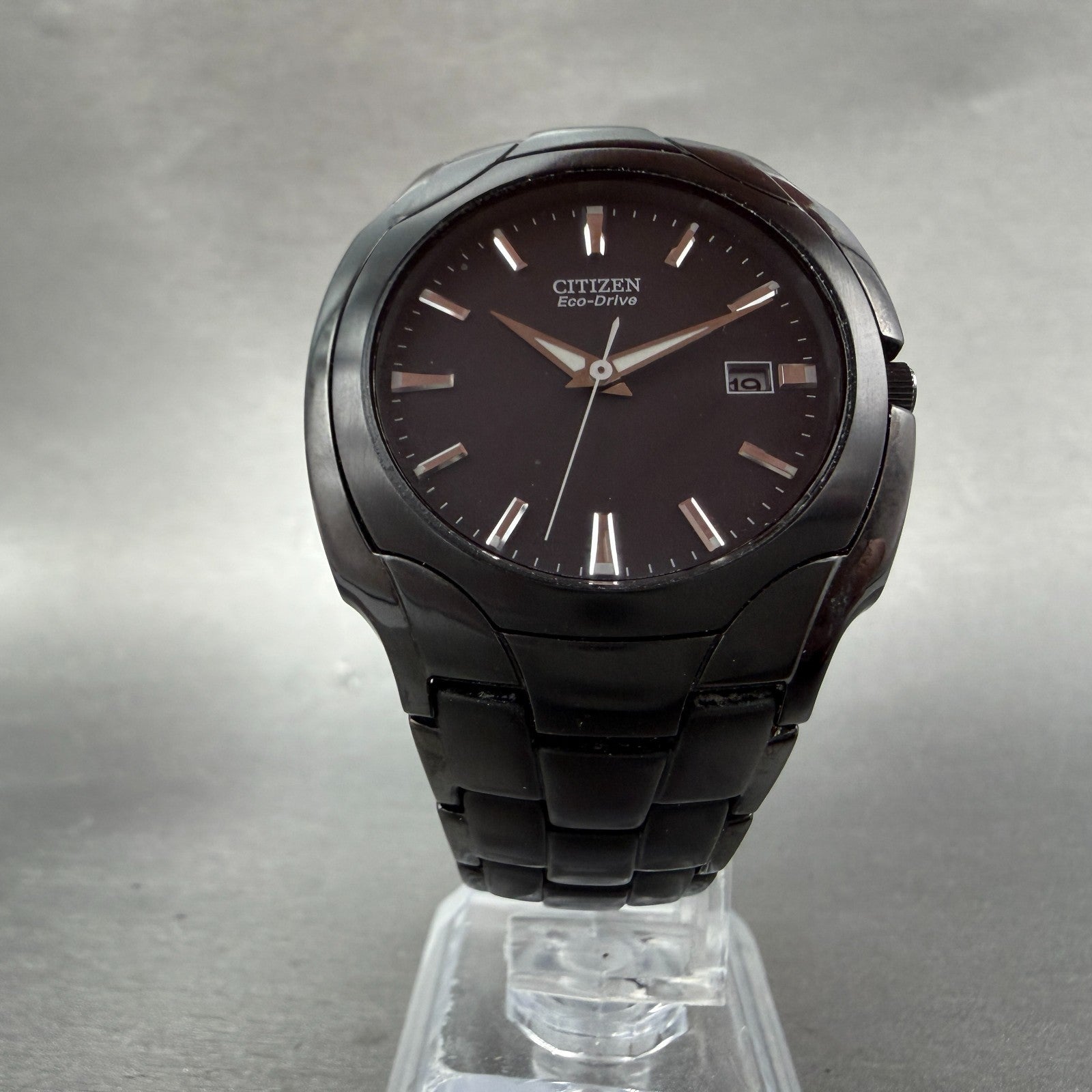 Citizen Eco-Drive Watch Men 38mm Black Dial Black Tone Date Round E111-S0634265