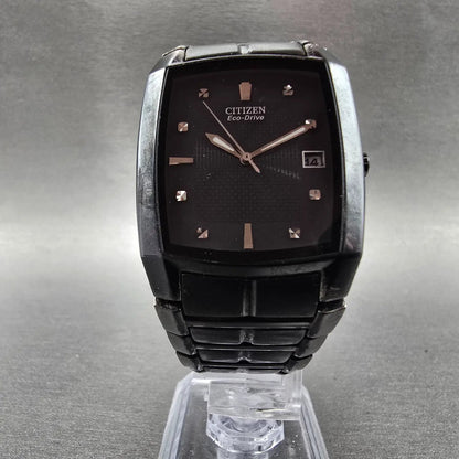 Citizen Eco-Drive Tank Watch Men 31mm Black Dial Black Date E111-S049377 Runs5