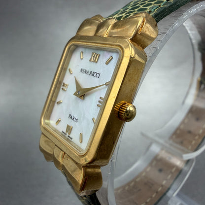 Nina Ricci Tank Watch Women 18mm MOP Dial Gold Plated Rectangle D950 New Battery2