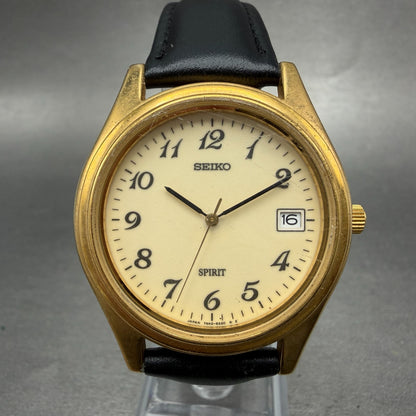 Seiko Spirt Watch Men 37mm Luminous Dial Gold Date Round 7N42-8120 New Battery0