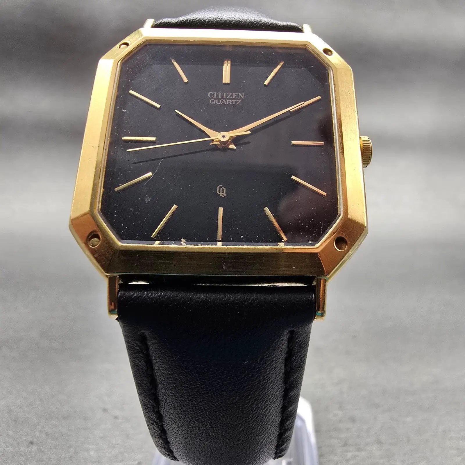 Citizen CQ Watch Men 30mm Black Dial Gold Tone Rectangle 1230-214960 New Battery5
