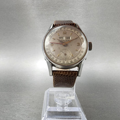 Gruen Triple Calendar Watch Men 31mm Silver Dial Silver Tone Small Seconds READ!5