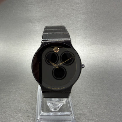 Movado Museum Watch Men 32mm Black Dial Black Tone Round 8440880 New Battery2