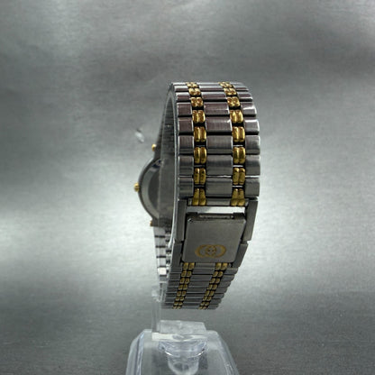 Gucci 9000M Watch Men 32mm Silver Dial Two Tone Date Round Bracelet New Battery7