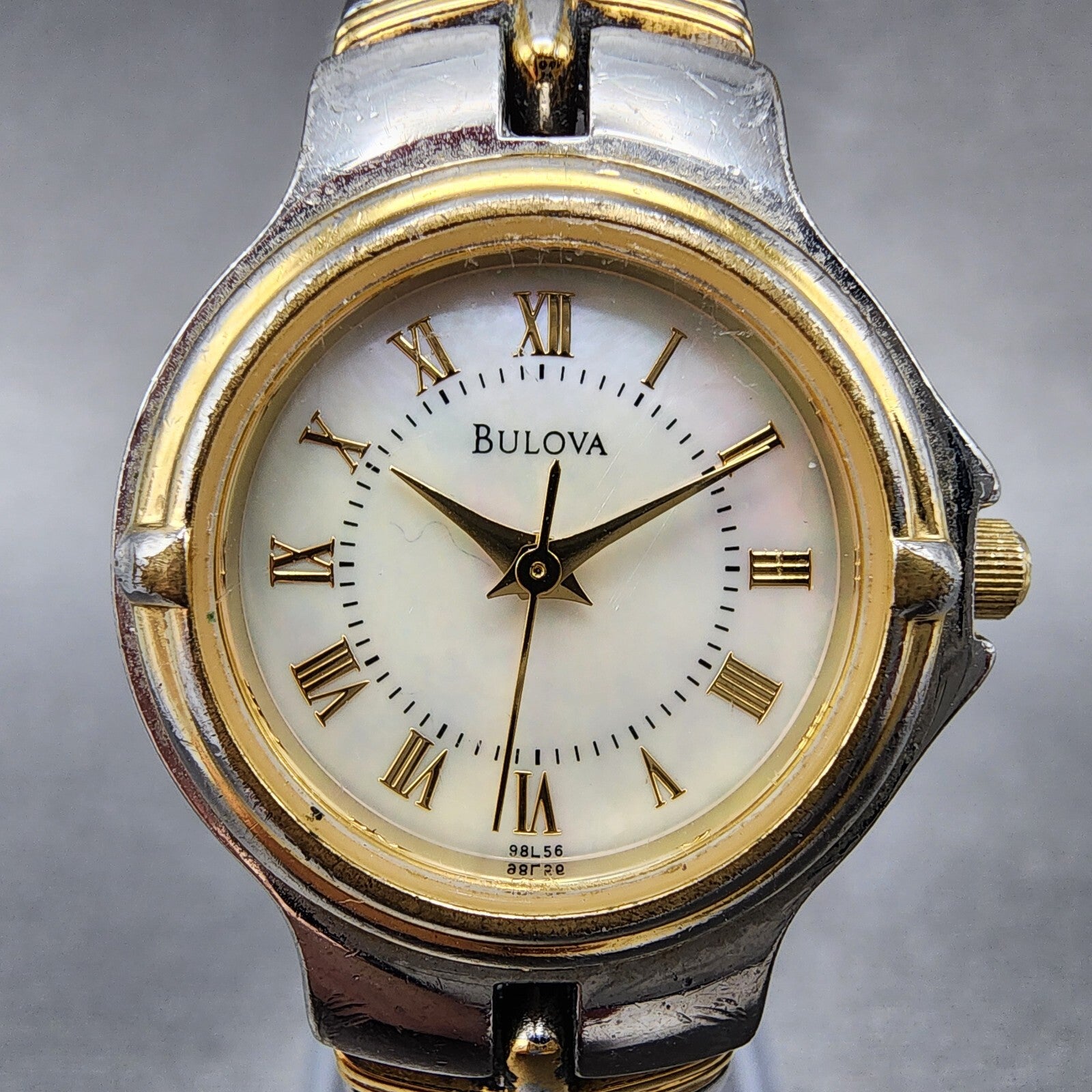 Bulova Watch Women 24mm MOP Dial Two Tone Round Bracelet 98L56 New Battery1