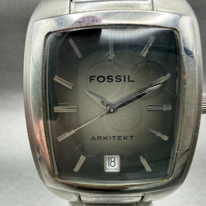 Fossil Arkitekt Watch Men 31mm Gray Dial Steel Date Rectangle FS2991 New Batt1