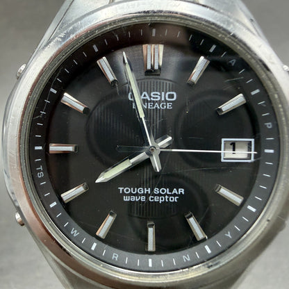 Casio Lineage Watch men 38mm Black Dial Steel Date Round Solar LIW-120 Runs1